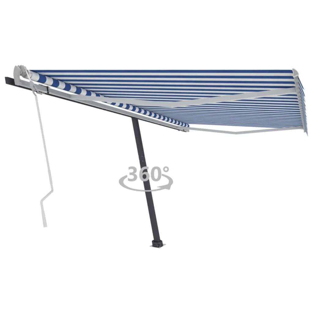 VidaXL Luifel vrijstaand handmatig uittrekbaar 400x300 cm blauw en wit