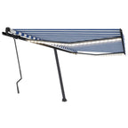 VidaXL Luifel handmatig uittrekbaar met LED 400x300 cm blauw en wit