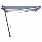 VidaXL Luifel handmatig uittrekbaar met LED 400x300 cm blauw en wit