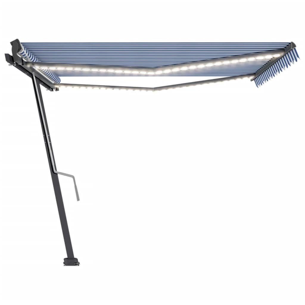 VidaXL Luifel handmatig uittrekbaar met LED 400x300 cm blauw en wit