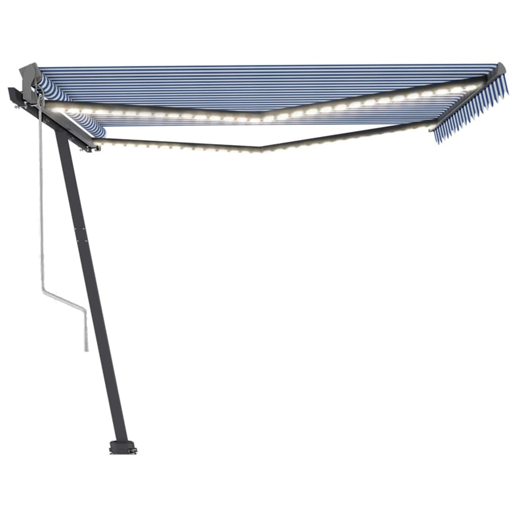 VidaXL Luifel automatisch met LED en windsensor 400x300cm blauw en wit