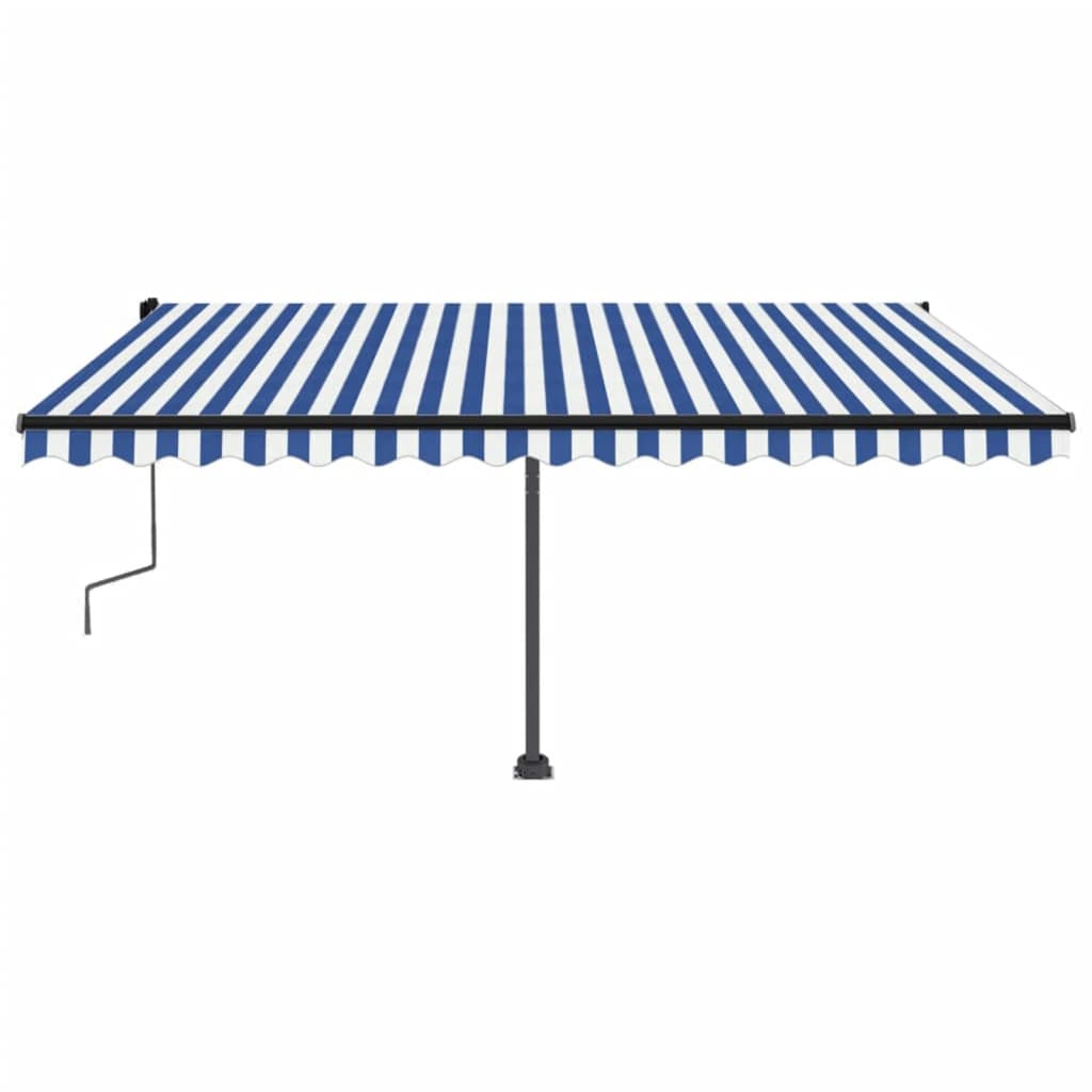 VidaXL Luifel vrijstaand handmatig uittrekbaar 450x300 cm blauw en wit