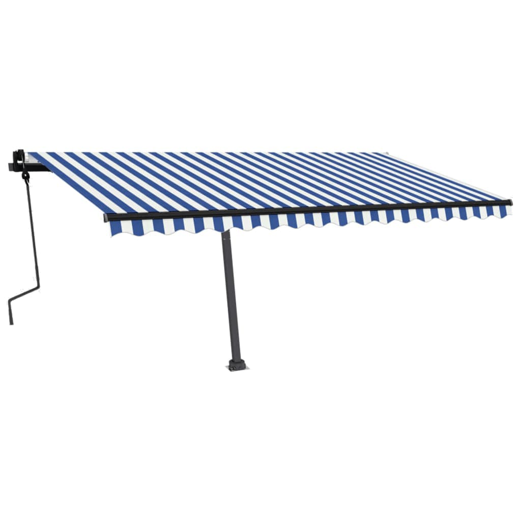 VidaXL Luifel handmatig uittrekbaar met LED 450x300 cm blauw en wit