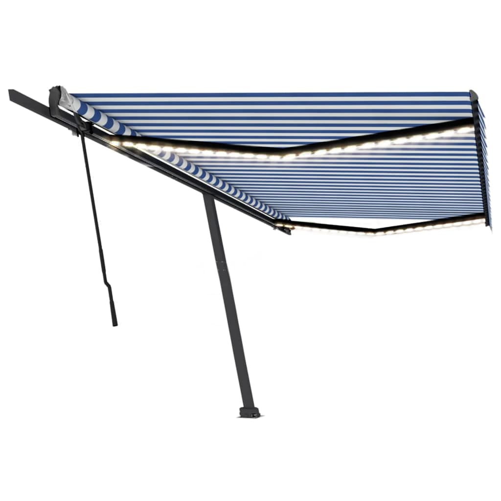 VidaXL Luifel handmatig uittrekbaar met LED 500x300 cm blauw en wit