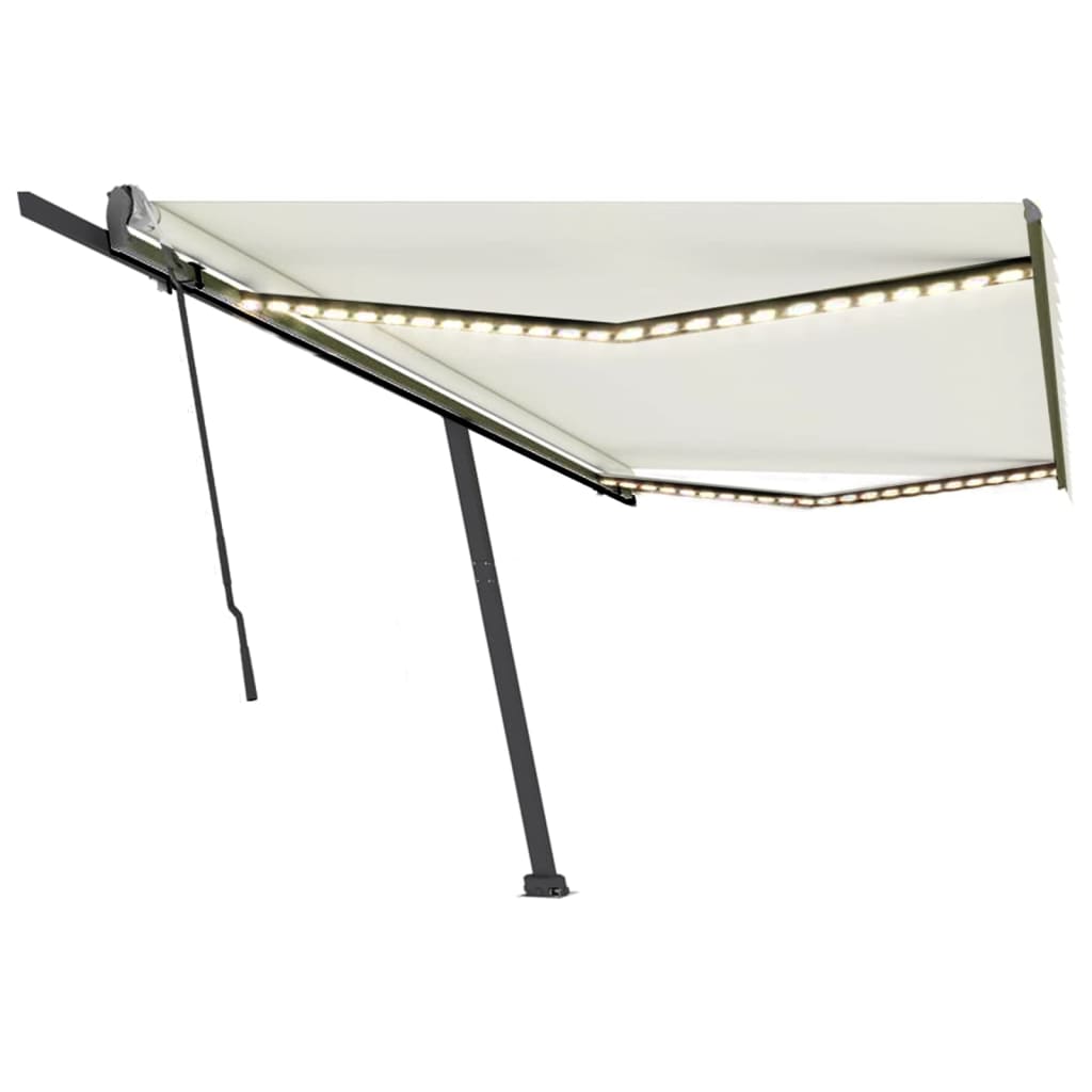 VidaXL Luifel handmatig uittrekbaar met LED 500x300 cm crèmekleurig