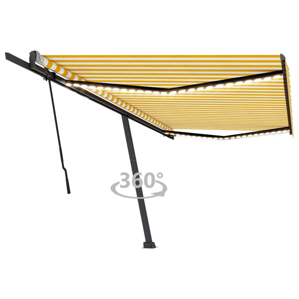 VidaXL Luifel handmatig uittrekbaar met LED 500x300 cm geel en wit