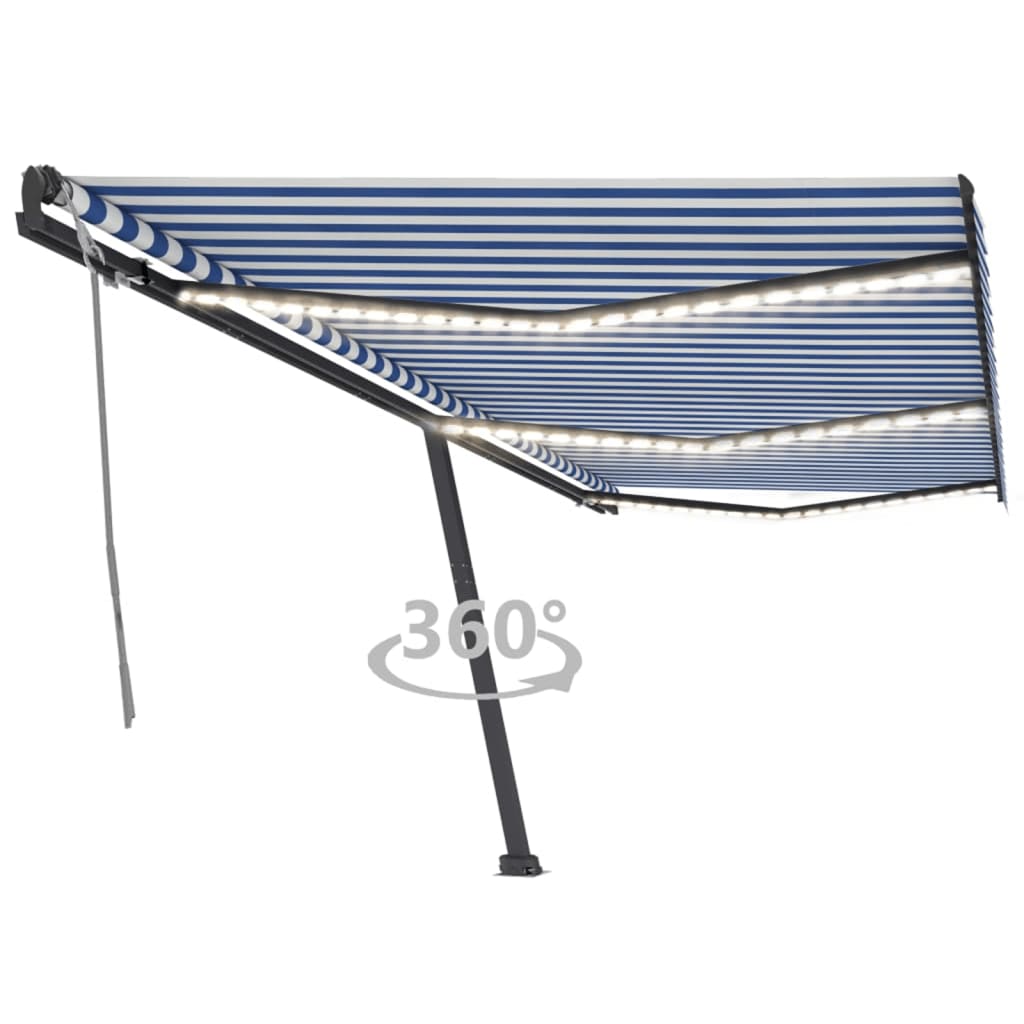 VidaXL Luifel handmatig uittrekbaar met LED 600x300 cm blauw en wit
