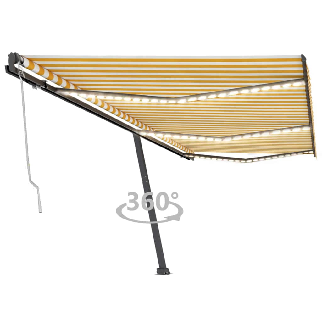 VidaXL Luifel automatisch met LED en windsensor 600x300 cm geel en wit