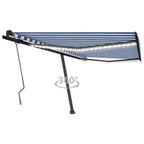 VidaXL Luifel handmatig uittrekbaar met LED 400x350 cm blauw en wit