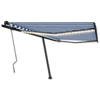 VidaXL Luifel handmatig uittrekbaar met LED 400x350 cm blauw en wit
