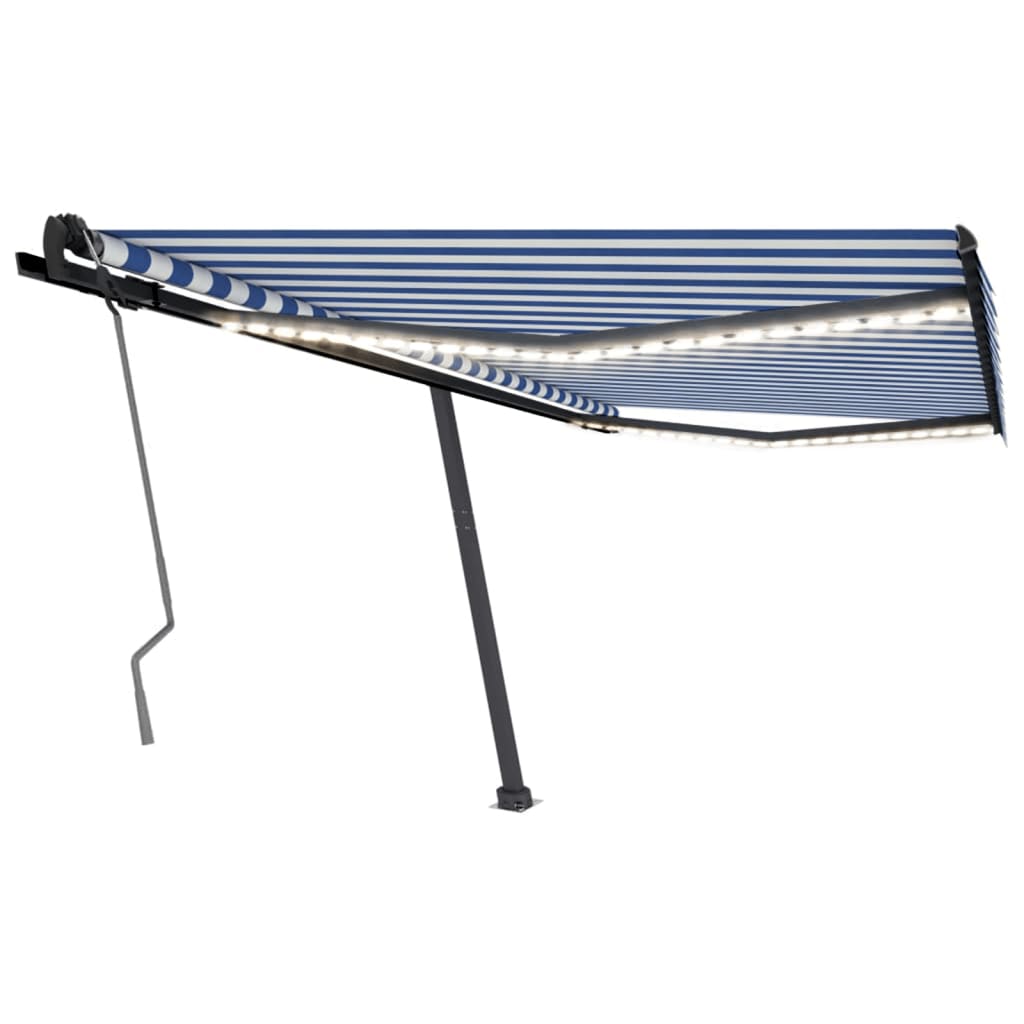VidaXL Luifel handmatig uittrekbaar met LED 400x350 cm blauw en wit