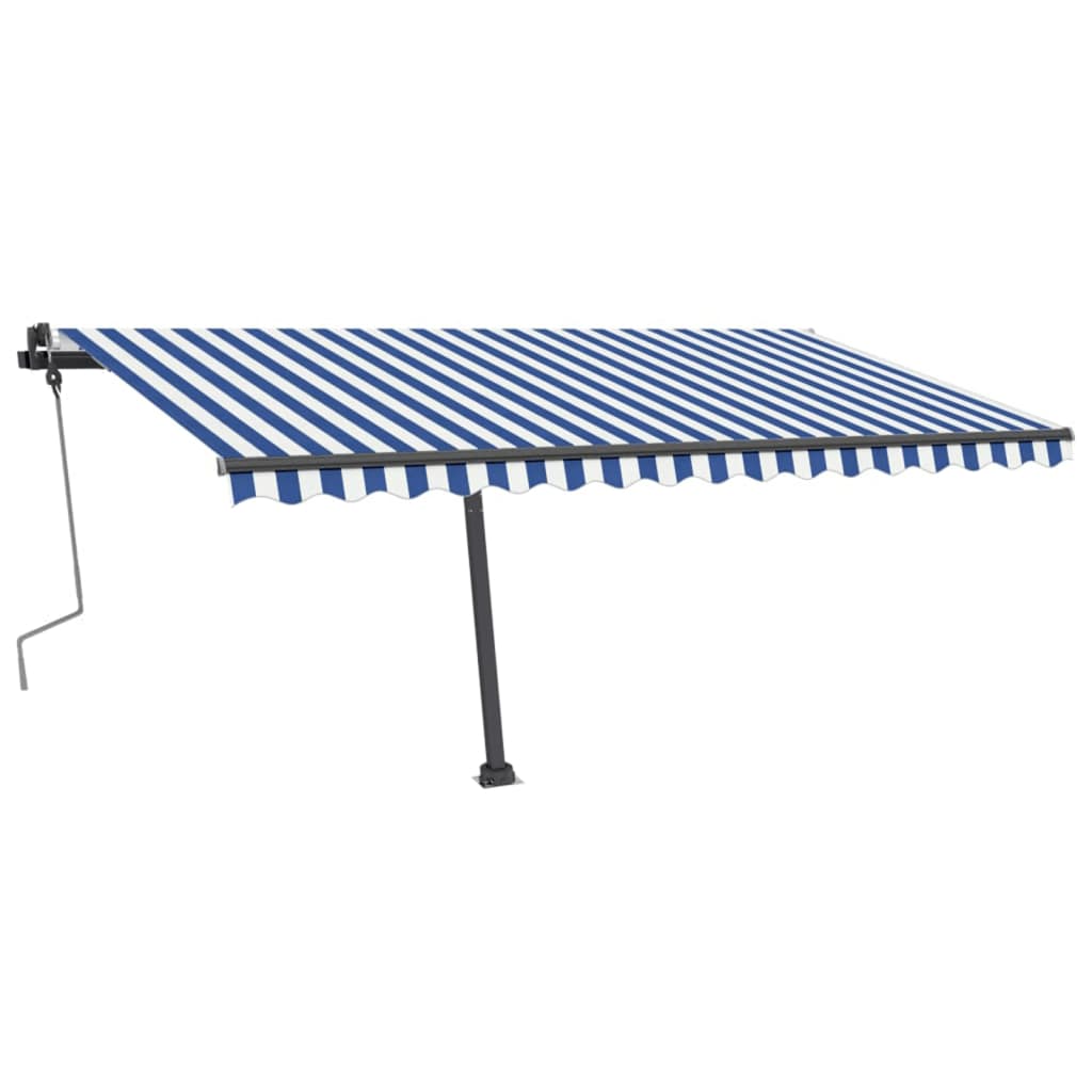 VidaXL Luifel handmatig uittrekbaar met LED 400x350 cm blauw en wit