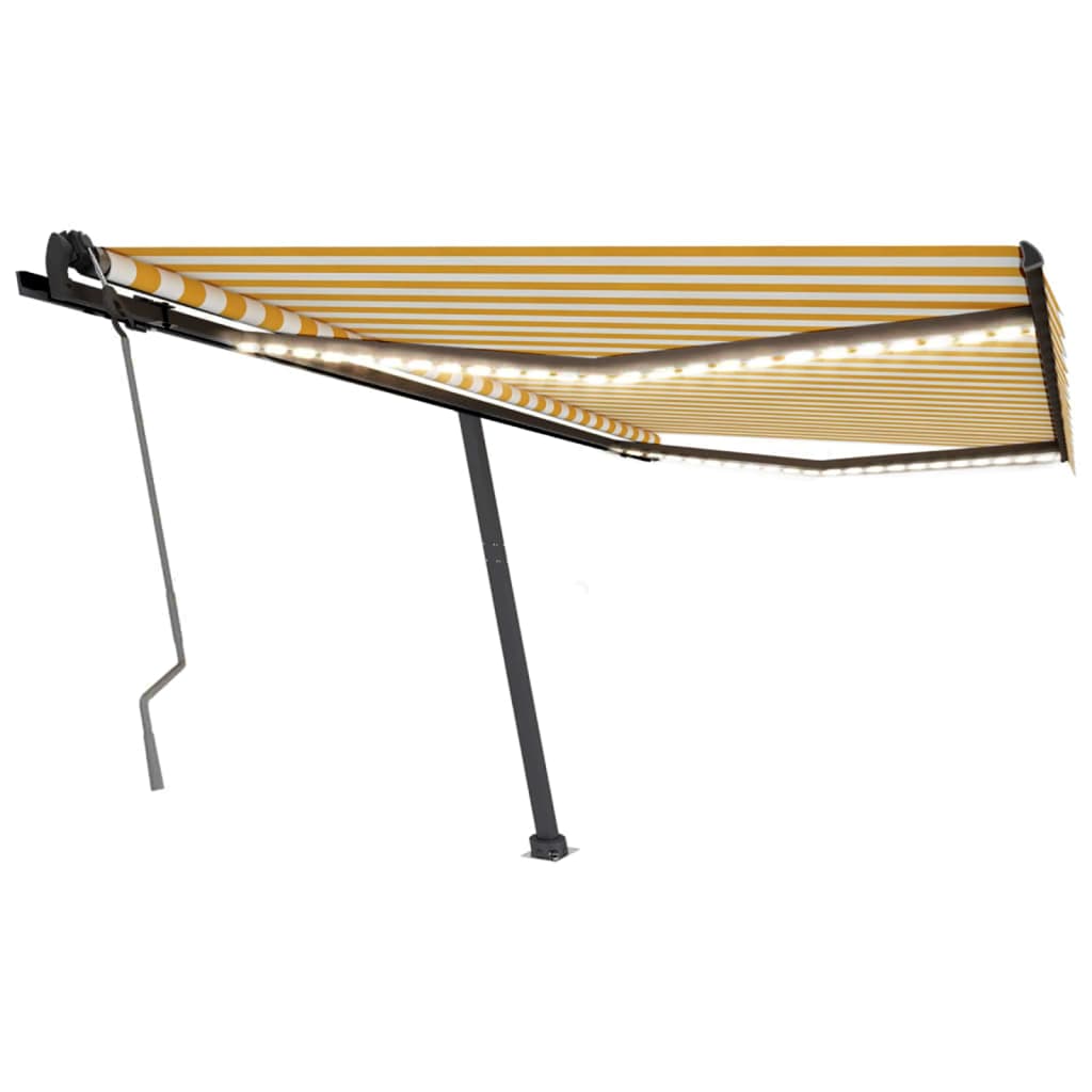 VidaXL Luifel handmatig uittrekbaar met LED 400x350 cm geel en wit