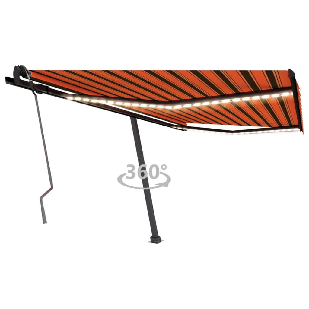 VidaXL Luifel handmatig uittrekbaar met LED 400x350 cm oranje en bruin