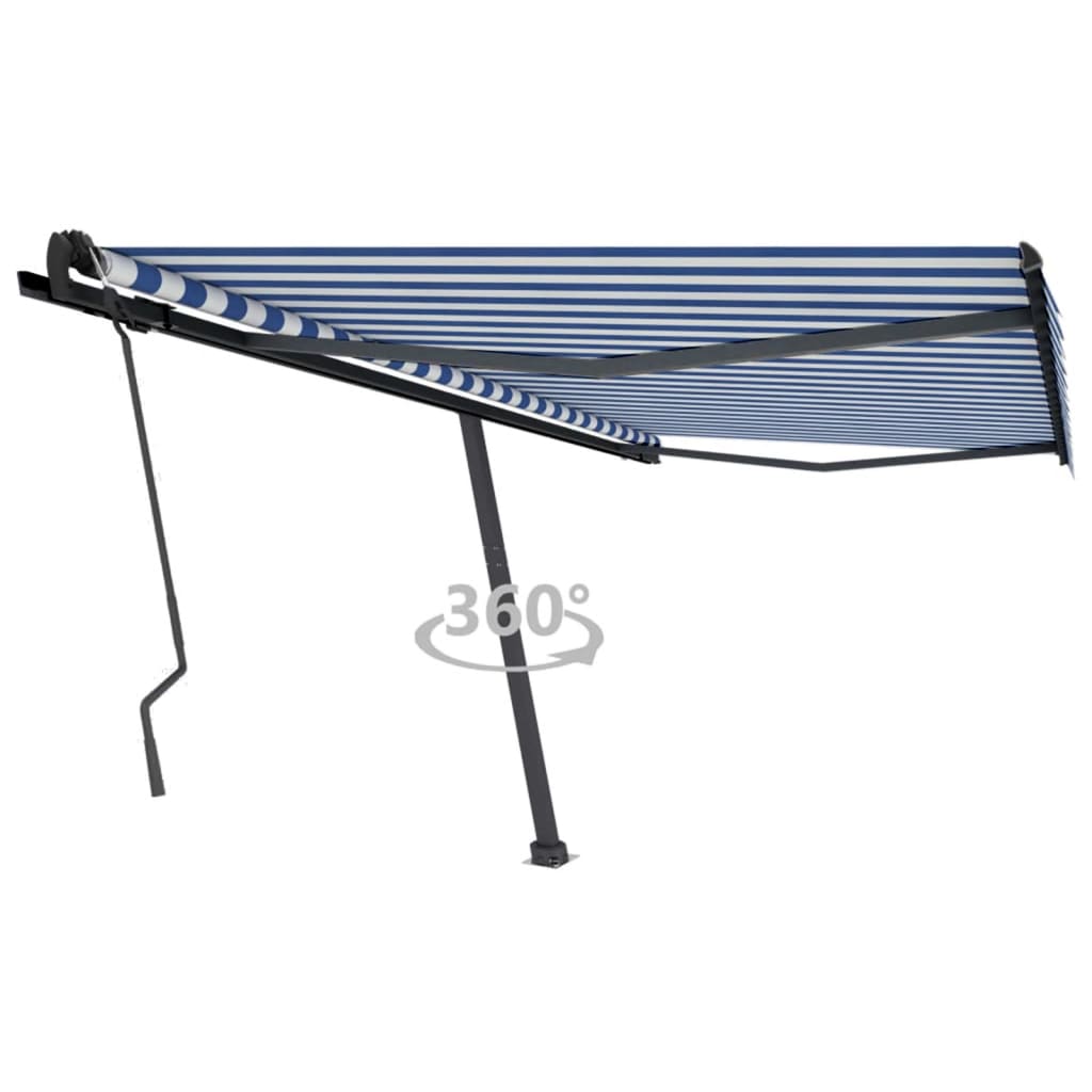 VidaXL Luifel vrijstaand handmatig uittrekbaar 450x350 cm blauw en wit