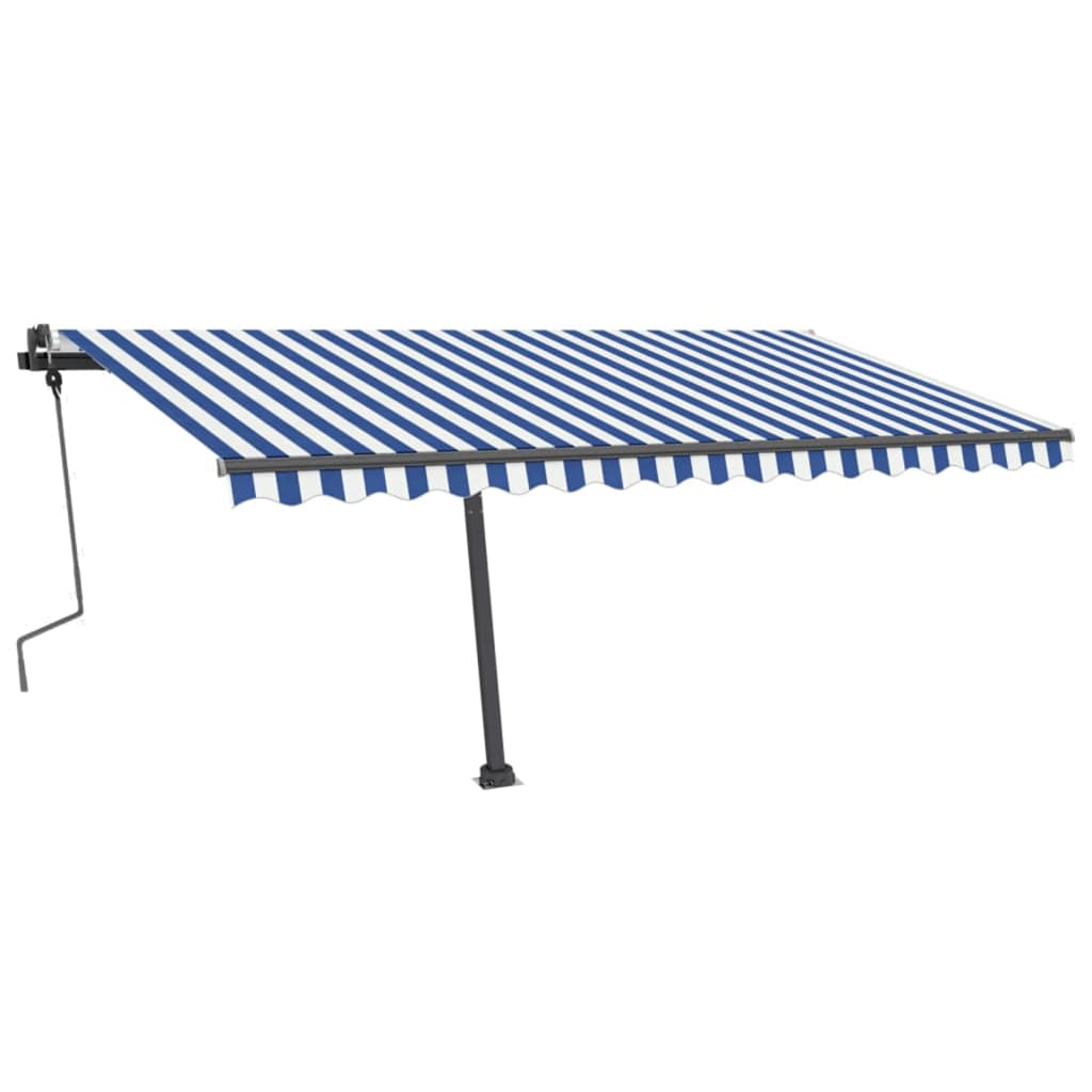 VidaXL Luifel vrijstaand handmatig uittrekbaar 450x350 cm blauw en wit