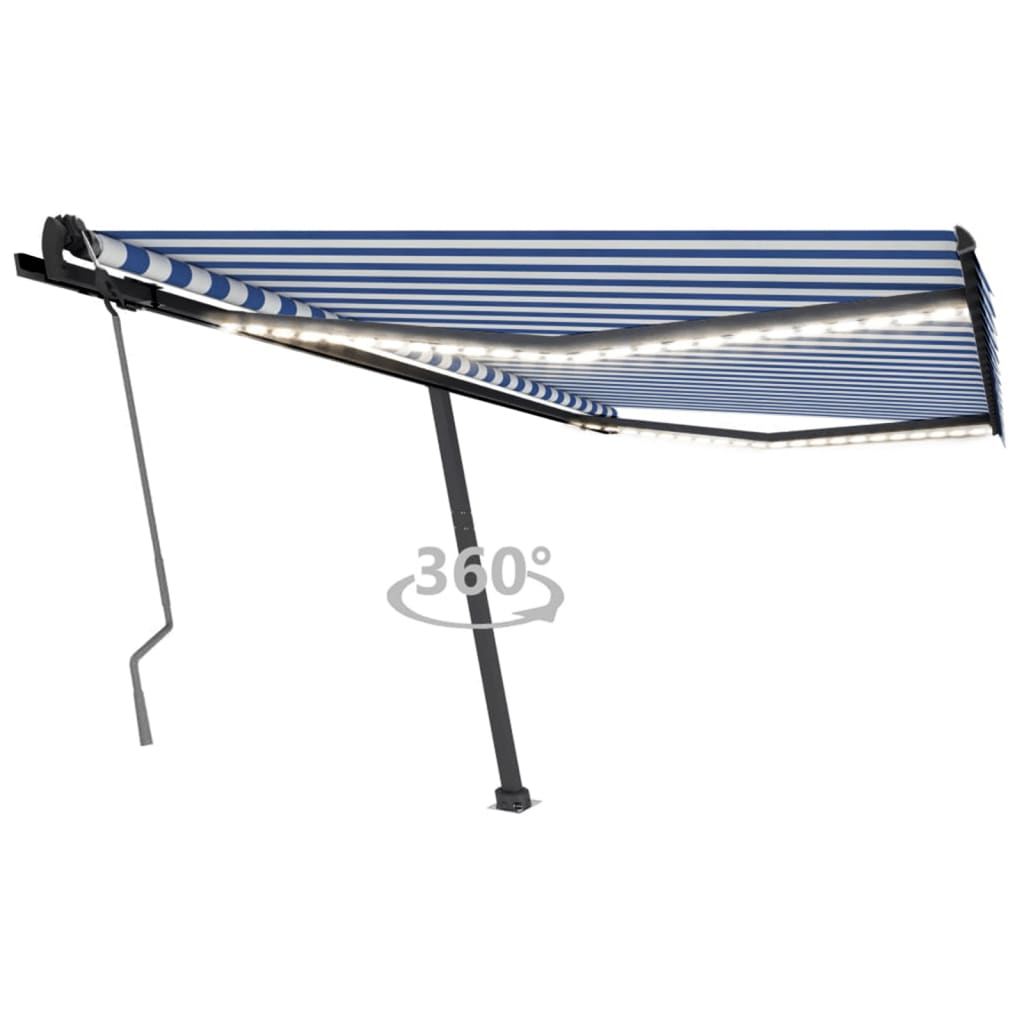 VidaXL Luifel handmatig uittrekbaar met LED 450x350 cm blauw en wit