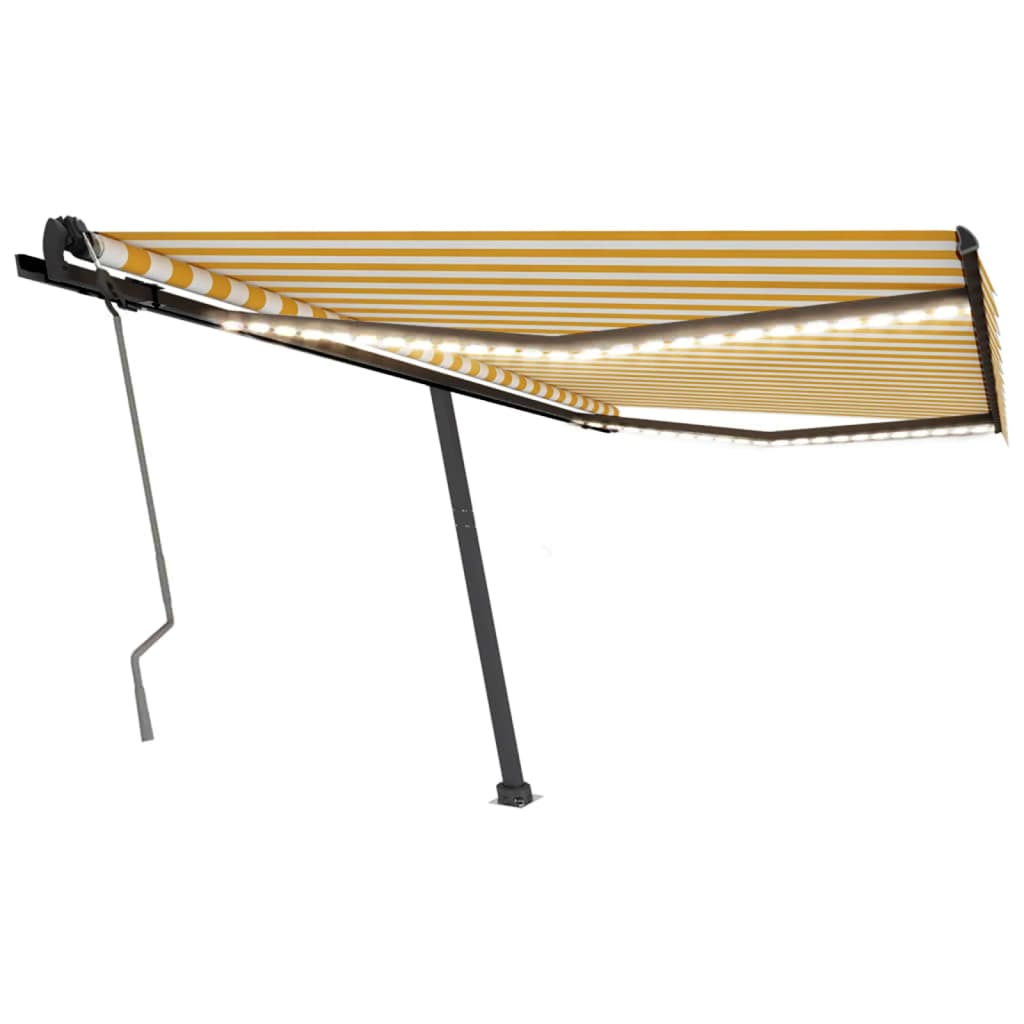 VidaXL Luifel handmatig uittrekbaar met LED 450x350 cm geel en wit