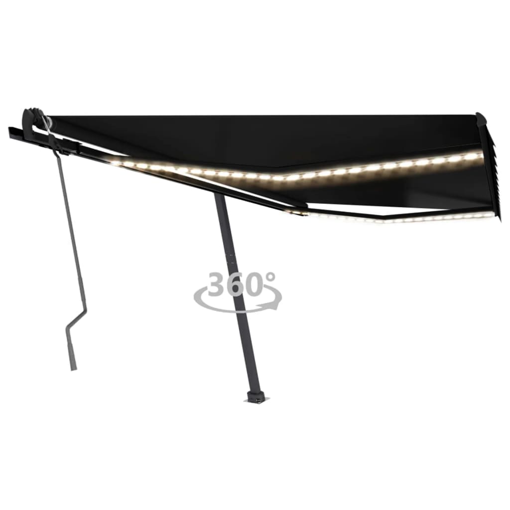 VidaXL Luifel handmatig uittrekbaar met LED 450x350 cm antracietkleur