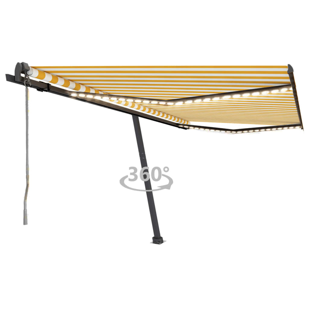 VidaXL Luifel automatisch met LED en windsensor 450x350 cm geel wit