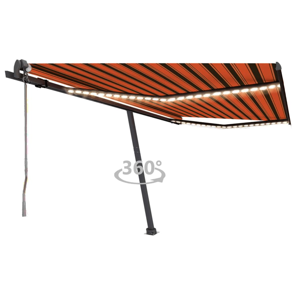 VidaXL Luifel automatisch met LED windsensor 450x350 cm oranje bruin
