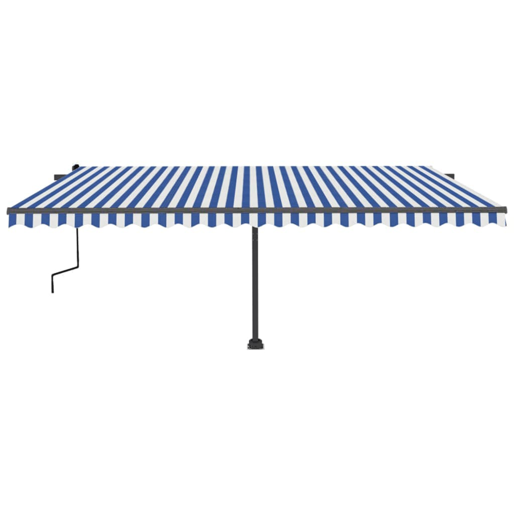 VidaXL Luifel vrijstaand handmatig uittrekbaar 500x350 cm blauw en wit
