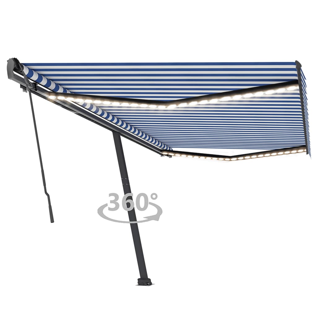 VidaXL Luifel handmatig uittrekbaar met LED 500x350 cm blauw en wit