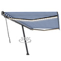 VidaXL Luifel handmatig uittrekbaar met LED 500x350 cm blauw en wit