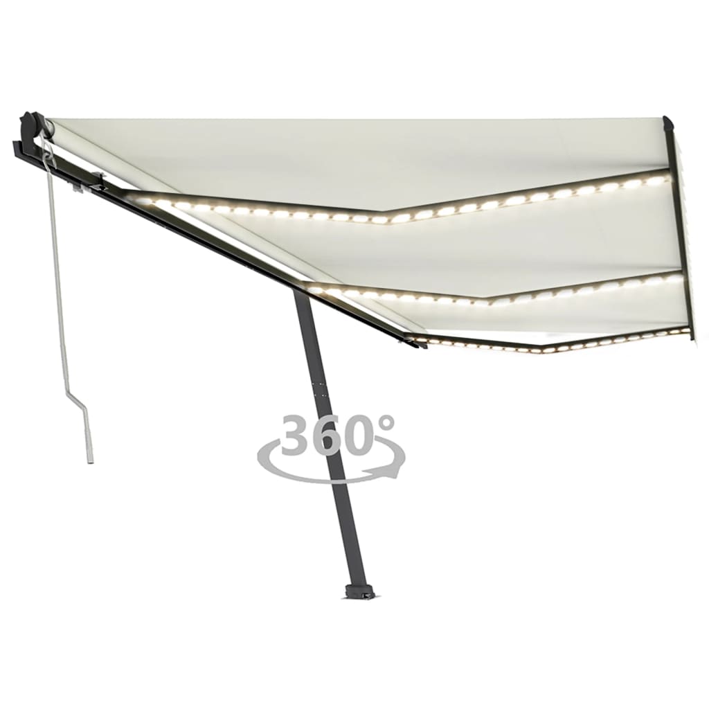 VidaXL Luifel automatisch met LED en windsensor 600x350 cm crèmekleur