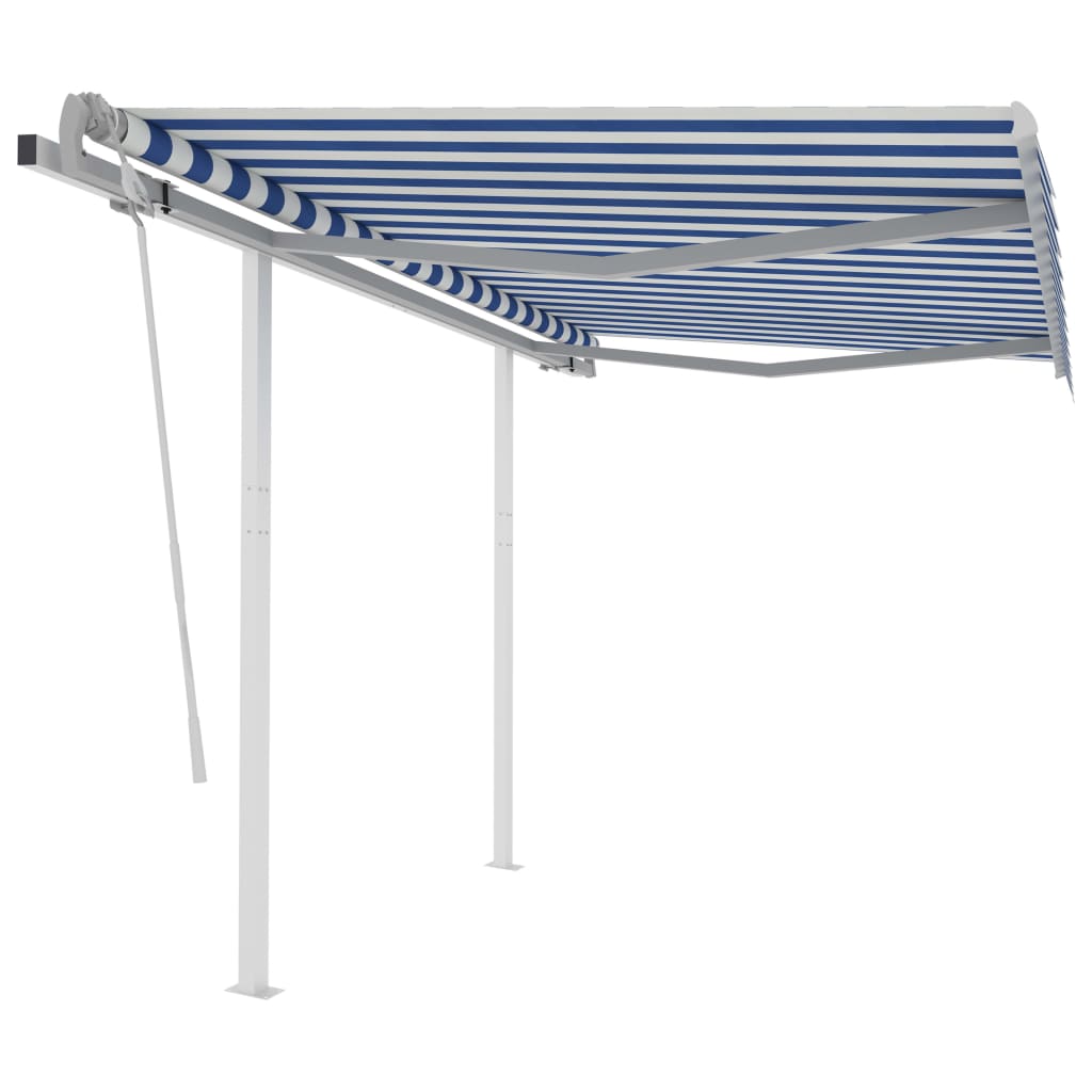 VidaXL Luifel handmatig uittrekbaar met palen 3x2,5 m blauw en wit