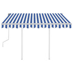 VidaXL Luifel handmatig uittrekbaar met palen 3x2,5 m blauw en wit