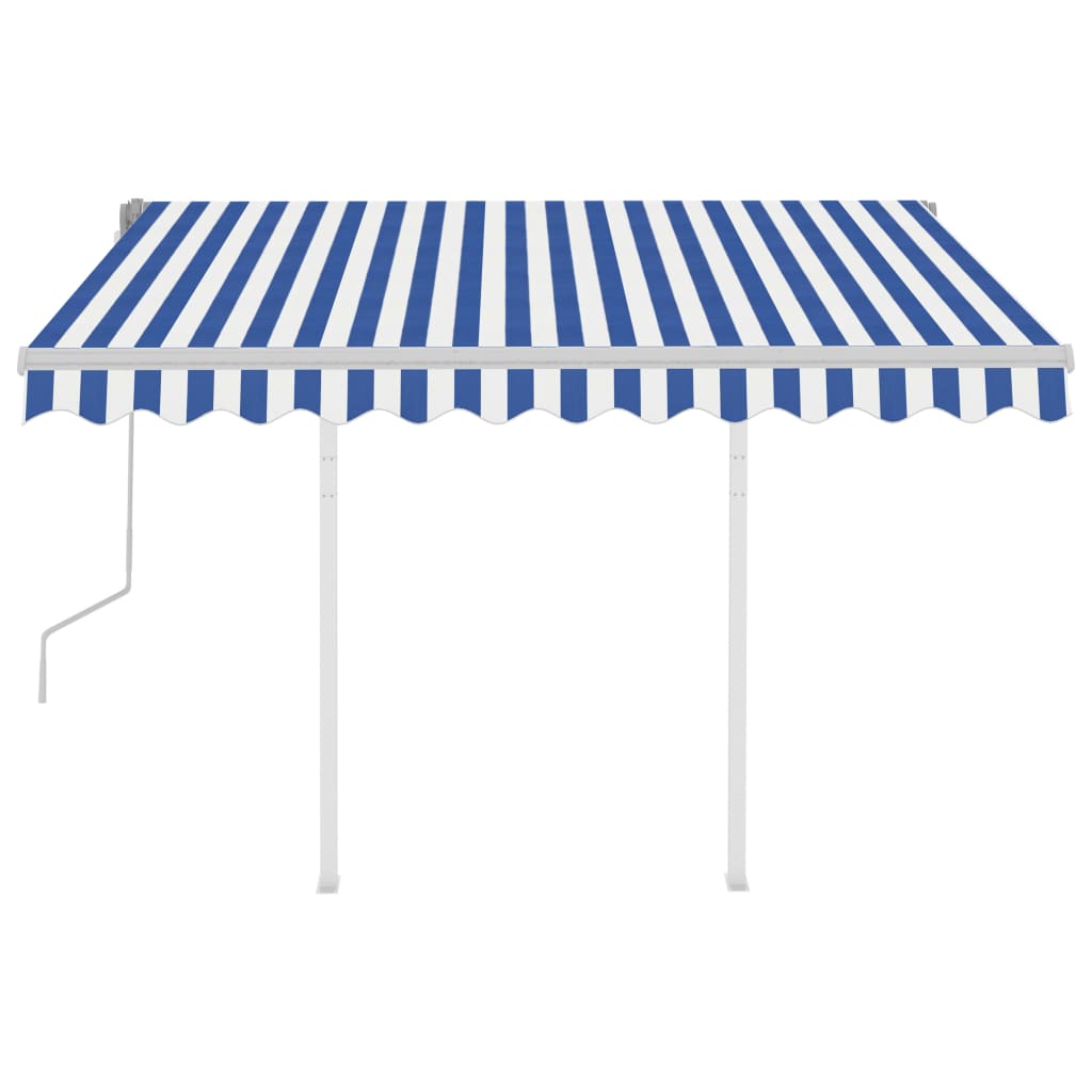 VidaXL Luifel handmatig uittrekbaar met palen 3,5x2,5 m blauw en wit