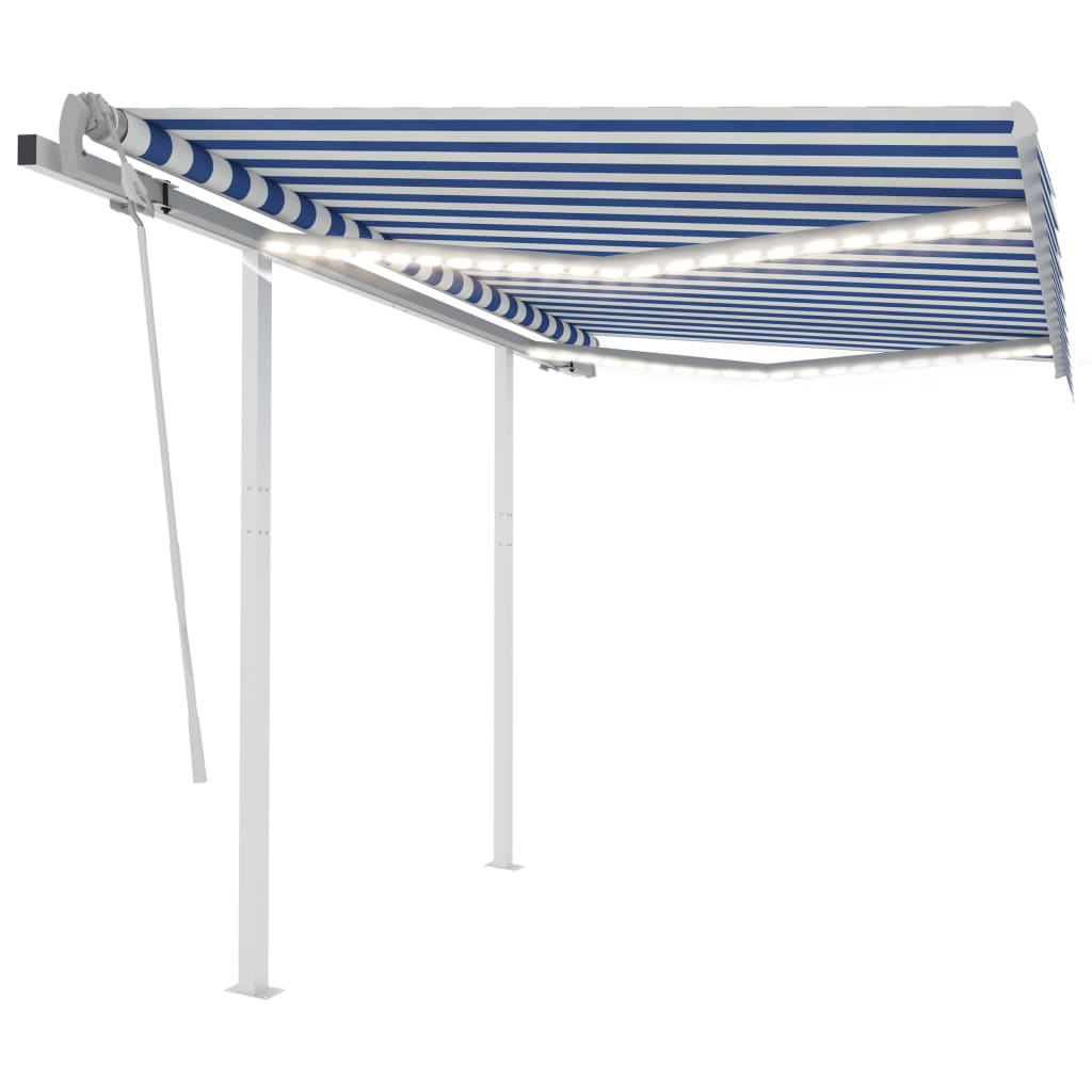 VidaXL Luifel handmatig uittrekbaar met LED 3,5x2,5 m blauw en wit