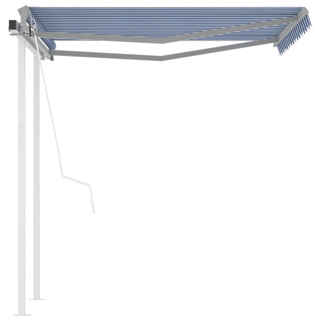VidaXL Luifel automatisch uittrekbaar met palen 3,5x2,5 m blauw en wit