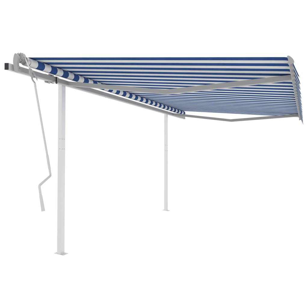 VidaXL Luifel handmatig uittrekbaar met palen 4x3 m blauw en wit