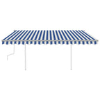 VidaXL Luifel handmatig uittrekbaar met palen 4x3 m blauw en wit