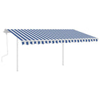 VidaXL Luifel handmatig uittrekbaar met palen 4,5x3 m blauw en wit