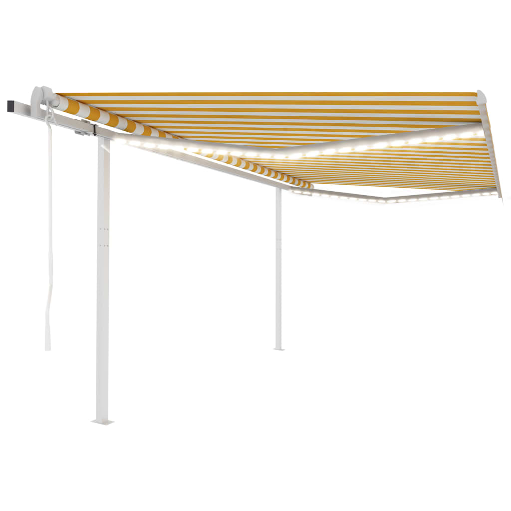 VidaXL Luifel automatisch met LED en windsensor 4,5x3 m geel en wit
