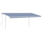 VidaXL Luifel handmatig uittrekbaar met palen 5x3 m blauw en wit