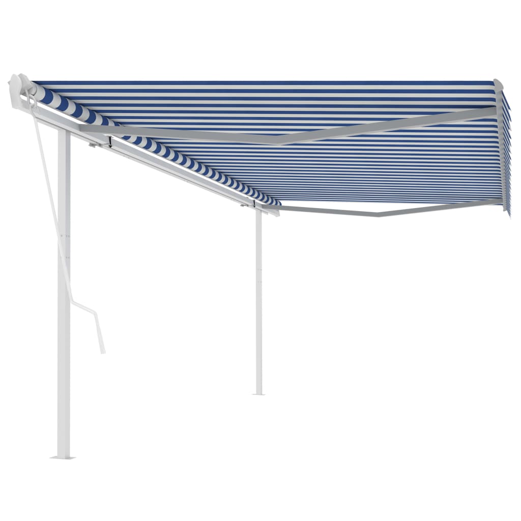 VidaXL Luifel automatisch uittrekbaar met palen 5x3 m blauw en wit
