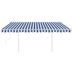VidaXL Luifel handmatig uittrekbaar met palen 4x3,5 m blauw en wit