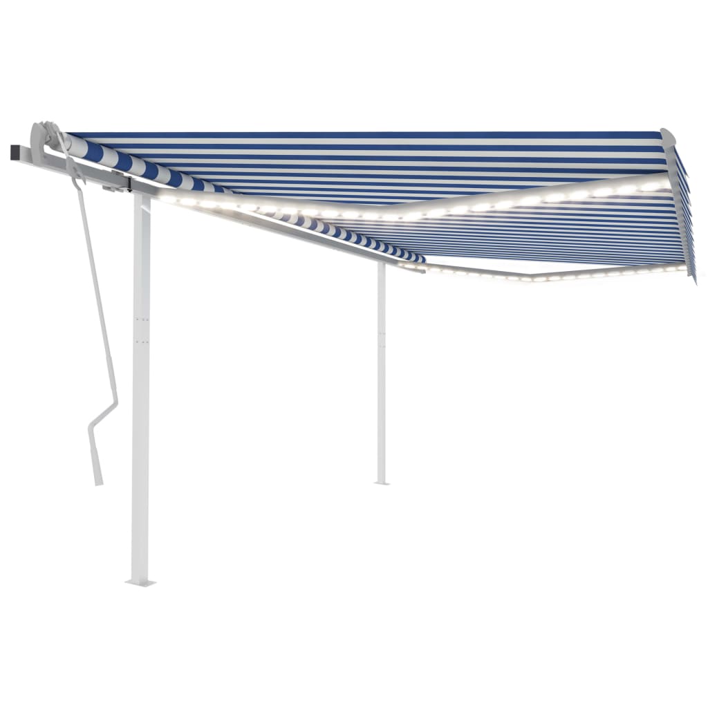 VidaXL Luifel handmatig uittrekbaar met LED 4x3,5 m blauw en wit