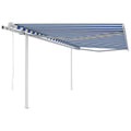 VidaXL Luifel automatisch uittrekbaar met palen 4x3,5 m blauw en wit