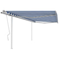VidaXL Luifel handmatig uittrekbaar met palen 4,5x3,5 m blauw en wit