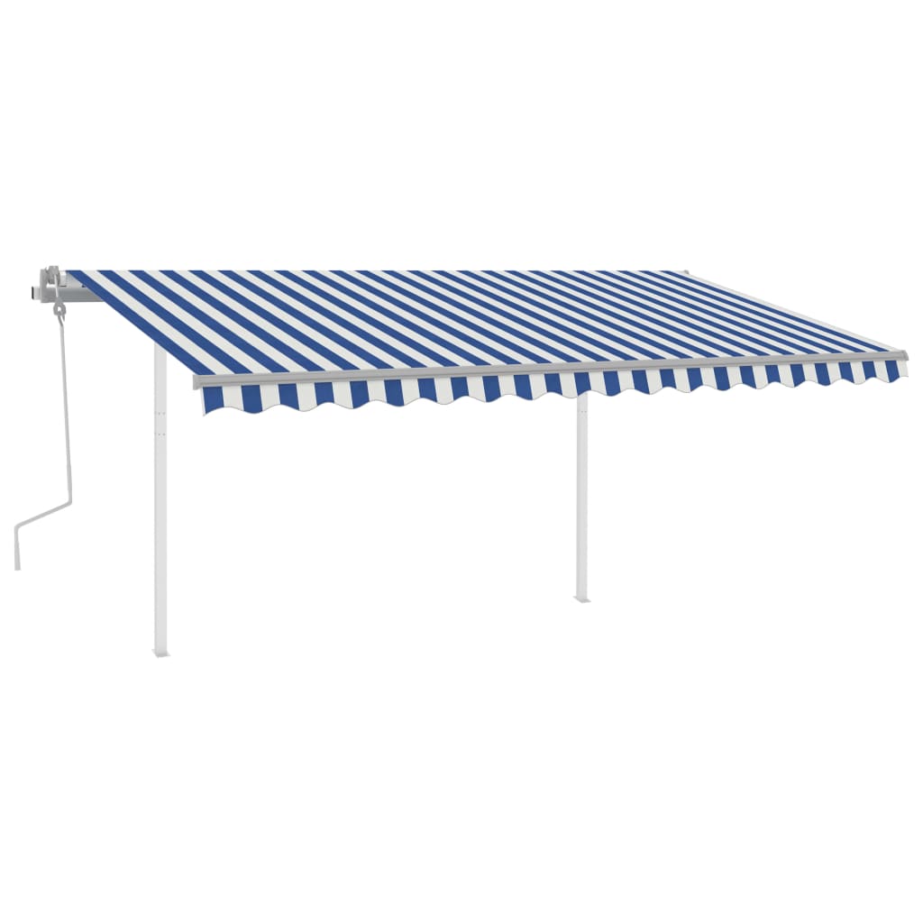 VidaXL Luifel handmatig uittrekbaar met palen 4,5x3,5 m blauw en wit