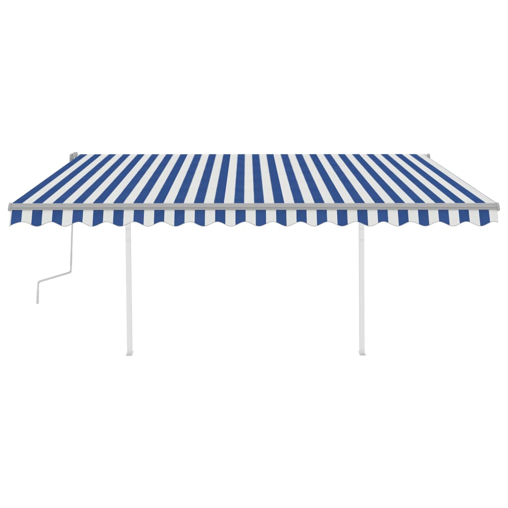 VidaXL Luifel handmatig uittrekbaar met palen 4,5x3,5 m blauw en wit