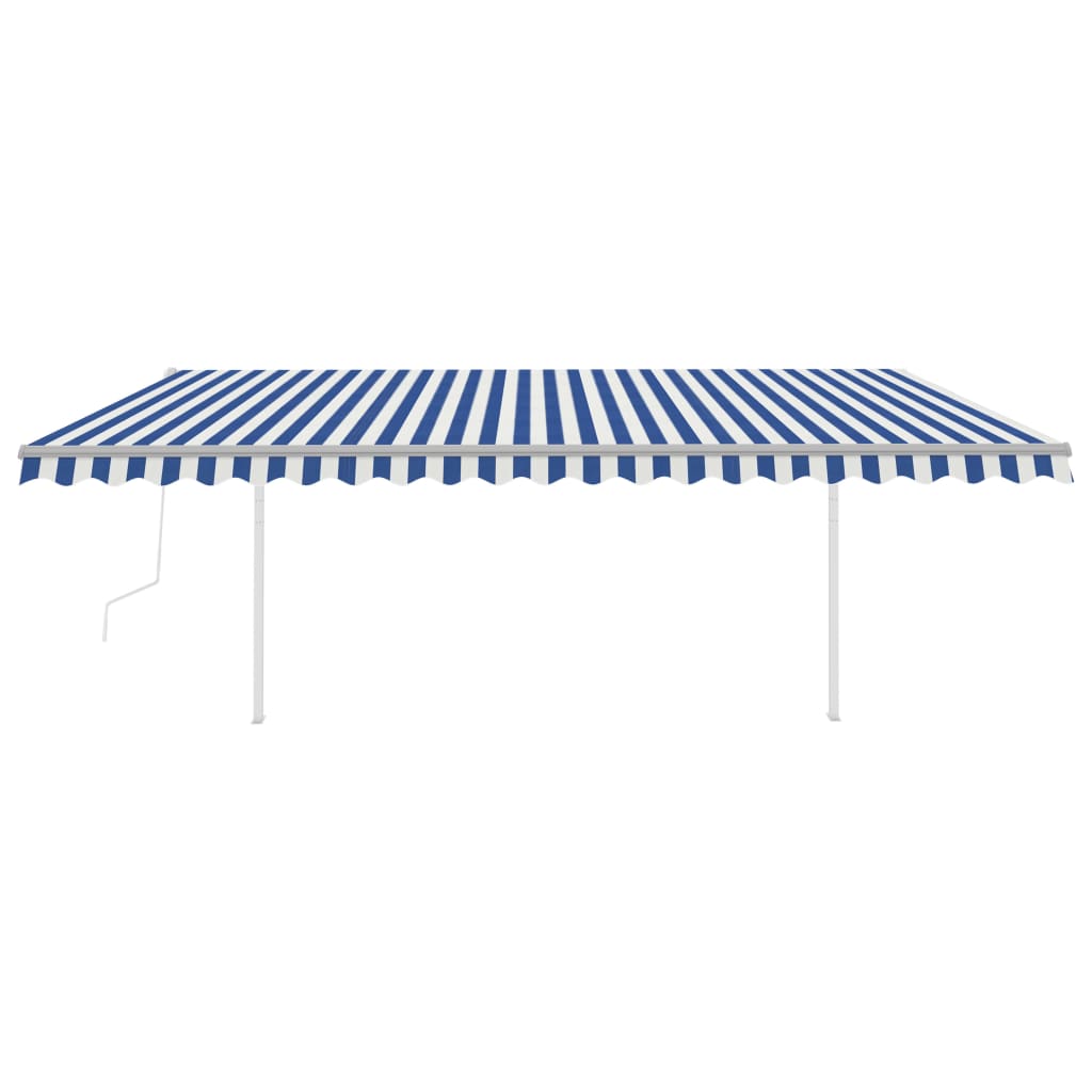 VidaXL Luifel automatisch uittrekbaar met palen 5x3,5 m blauw en wit