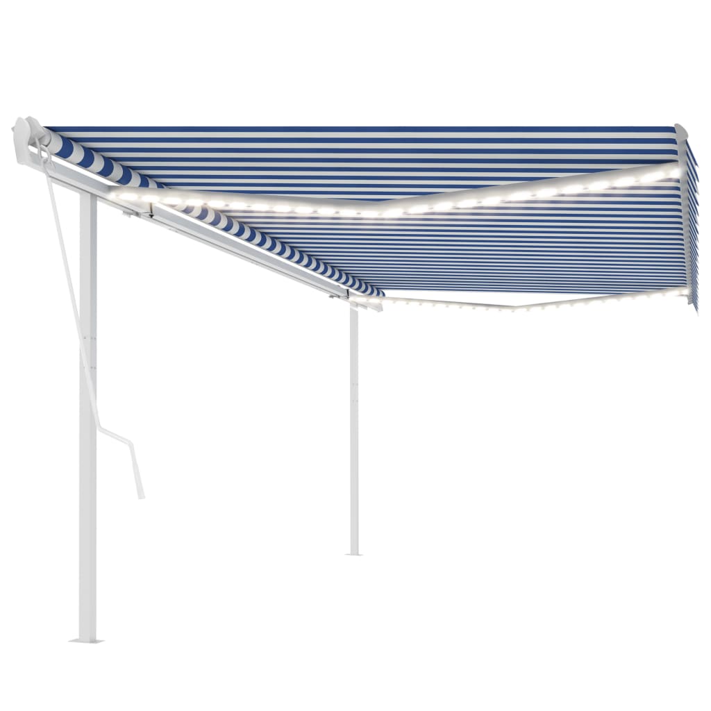 VidaXL Luifel automatisch met LED en windsensor 5x3,5 m blauw en wit
