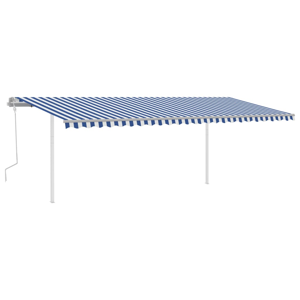 VidaXL Luifel handmatig uittrekbaar met palen 6x3,5 m blauw en wit