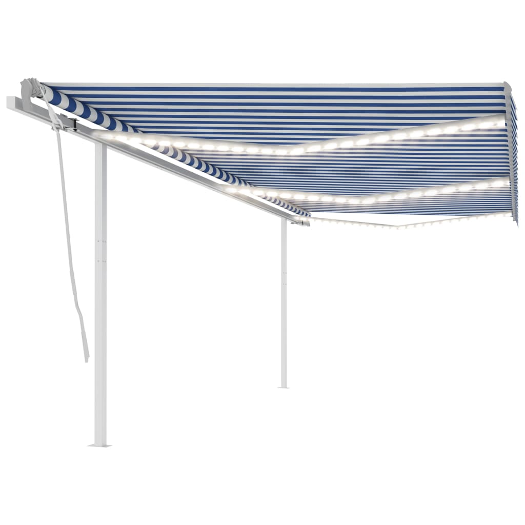 VidaXL Luifel automatisch met LED en windsensor 6x3,5 m blauw en wit